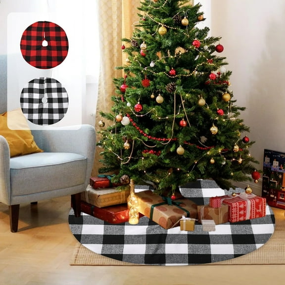 Msgweeeg Tree Skirt Tree Collar Christmas Decorations Mini Tree Skirt Plaid Fabric Christmas Tree Base Decor Party Arrangement for Christmas Tree Decorating and Holiday Festivities