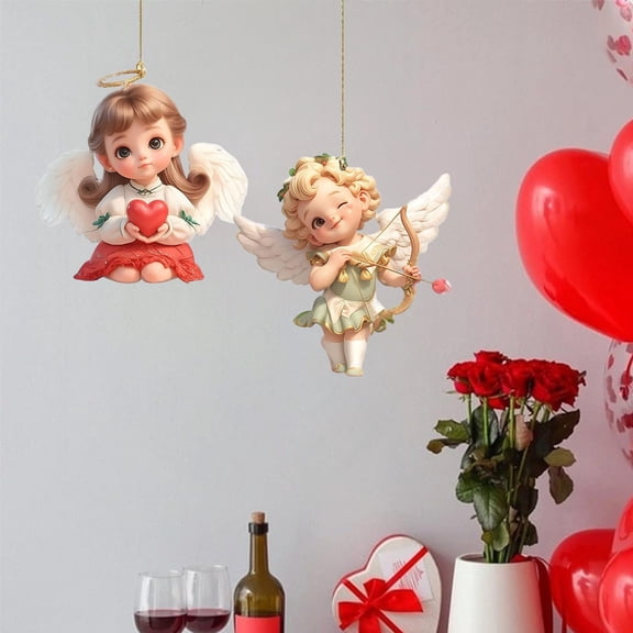 Msgweeeg Valentines Day Decorations Creatives Acrylic Heart-shaped Ange-l Pendant for Valentines's Day Keychain Car Rearview Mirror Backpack Fascination Suitable for Valentines's Day Decoration