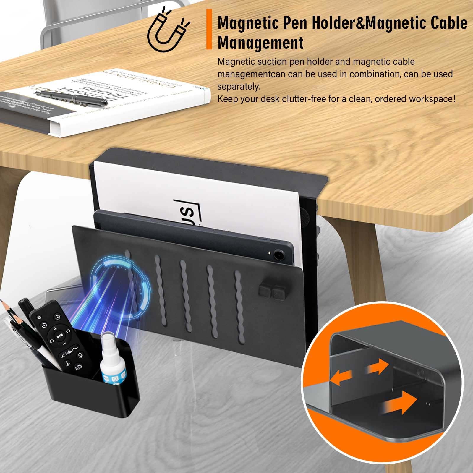 Msgweeeg Wall Shelves Desk Side Storage No Drill Under Desk Cable Management Tray Clamp Side Desk Organizer Under Desk Laptop Hold wirh Pen Hold Under Desk Storage for office