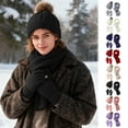 thumbnail image 1 of Msgweeeg Waterproof Winter Gloves Womens Gloves Winter Solid Color Knitted Hat Three-piece Set for Winter Warm and Cold-proof Thick Outdoor Wool Hat Scarf Gloves Set, 1 of 7