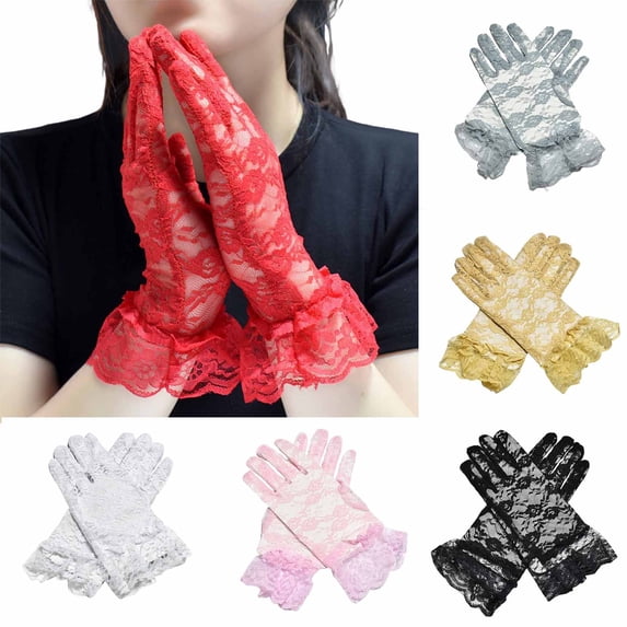 Msgweeeg White Long Gloves Wedding Decor Women's Lace and Lace Breathable Sun Protection Gloves Wedding Dresses Performances Dance Party Decorations Elastic Breathable Gloves