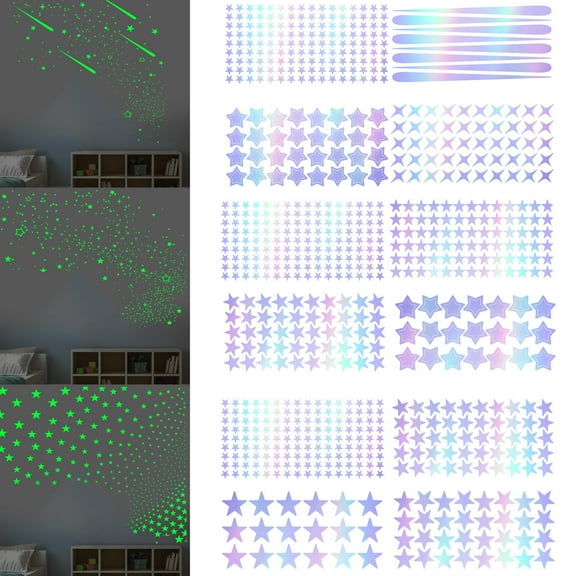 Msgweeeg Window Cling Window Decals Color Changing Shiny Star Glows In The Dark Stickers for Kidss Room Bedroom Window Party Wall Decoration Fluorescent Stickers