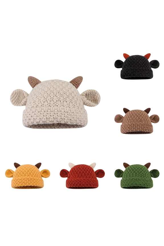 Winter Beanie Winter Hats for Men Women's Cuteand Versatile Horn Ears Woolen Hat Hand Woven Korean Version Sweetand Cute Versatile Hoodie Trendy for Snow Activitiesand Skiing