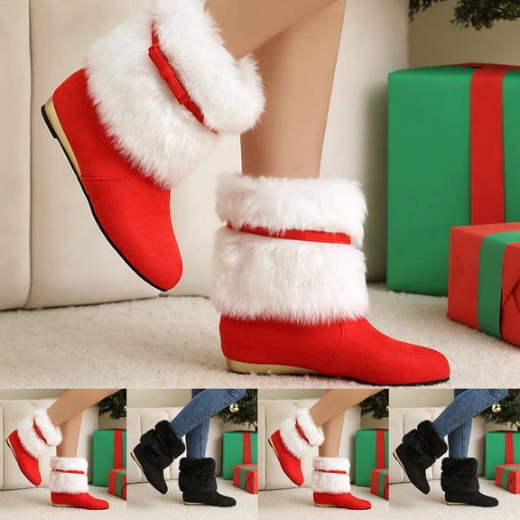 Msgweeeg Winter Boots for Women Boot Women Fashionable and Casual Versatile Trendy and Cool Red Cute Bow Flat Bottomed Sleeve Winter Warm Short Snow Boots