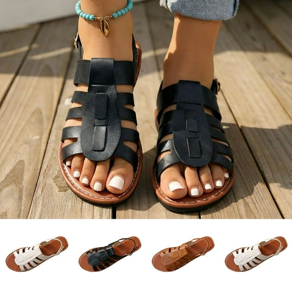 Msgweeeg Woman Sandals Shoes Women's Fashionable and Versatile Pointed-Toe Casual Plus-Size Shoes Spring Summer Style Trendy Soft-Soled Peep-Toe Strap Slippers for Travel & Walking