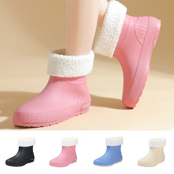 Msgweeeg Women Ankle Boots Women Boots Ankle Women's Short-Top Rain Boots with Removable Covers Waterproof Comfortable Height-Increasing Heel for Fall and Winter.