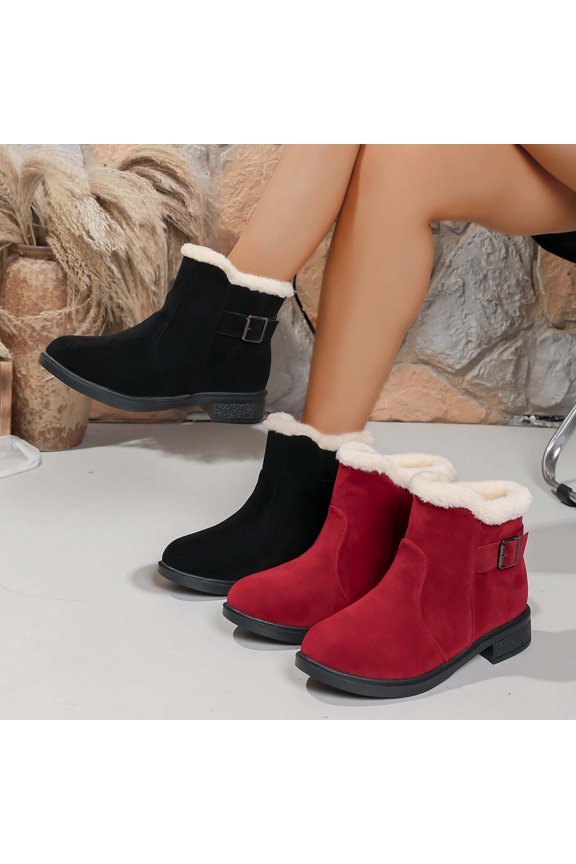 Women Boots Women's Boots Women Fashionable and Casual Thick Soled Bow Round Toe Mid Tube Thick Artificial Face Short Boots