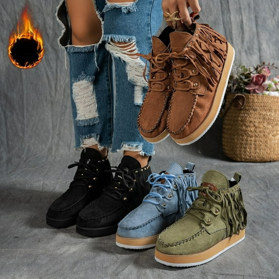 Msgweeeg Womens Boots Women’s Boots Women Fashionable Casual Versatile Plus Size Tassel European and Western Denim Style Short Boots