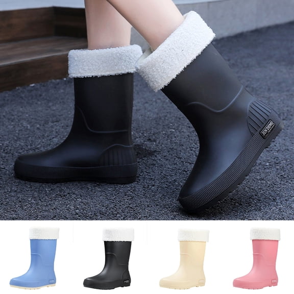 Msgweeeg Womens Boots Womens Boots Women's Removable Lined Waterproof Comfortable Height-Increasing Heeled Mid-Calf Rain Boots Shoes for Fall and Winter.