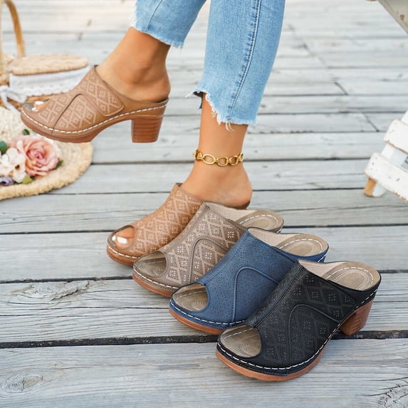 Msgweeeg Womens Heels Women’s Sandals Comfortable Shoes for Women Women's Fashionable Casual Spring and Summer Trendy Solid Color Half-Covered Head High-Heeled Slippers for Jeans & Casual Outfits