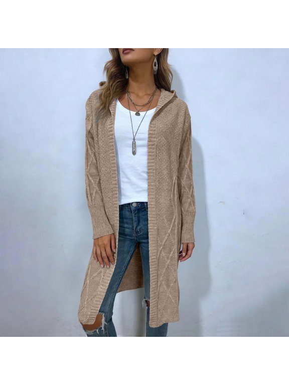 Womens Jackets Trendy Cable Knit Cardigan Hooded Open Front Long Duster Sweater Coat,Sizes S-3XL