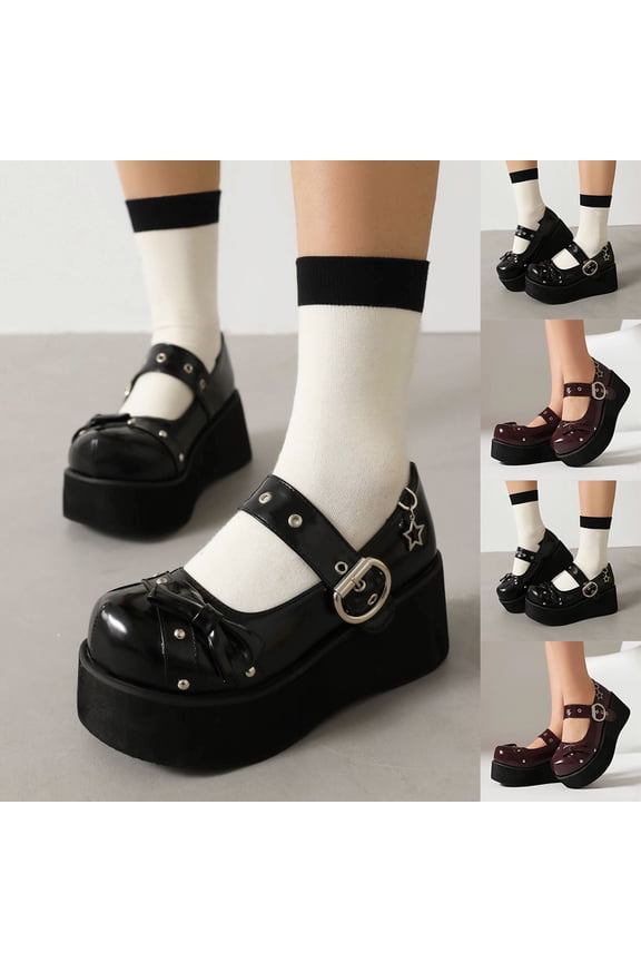 Womens Walking Shoes Womens Sandles Women Versatile Waterproof Thick Sole Round Toe Thick Sole Belt Buckle Bow Sponge Cake Custom-Made Shoes for Travel & Walking