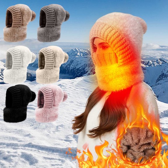 Msgweeeg Womens Winter Hat Hat 3 In 1 Knitting Hat with Scarf and Mask Upgraded 3-in-1 Fleece Lined Winter Knitwindproof Warmth Balaclava for Women