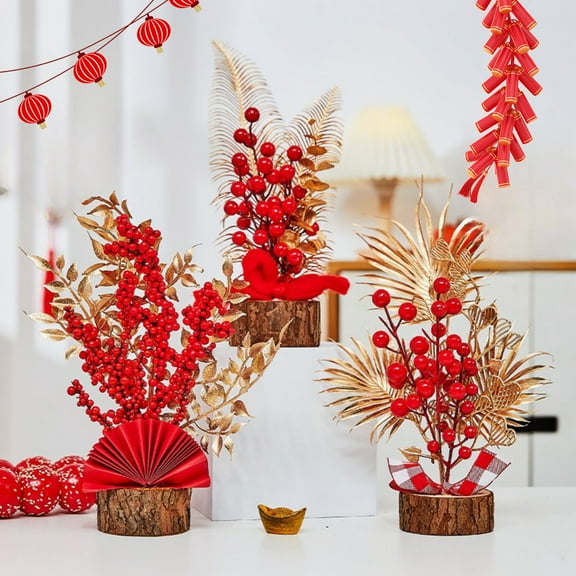 Msgweeeg Xmas Decorations Vintage Christmas Ornaments Chinese Year Artificial Branches Tree Red Berries Picks Ornament Table Flower Basket Centerpiece for Spring Festival Wedding Home Decor
