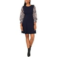 thumbnail image 1 of Msk Crew Neck Dress With Patterned Sleeve,Womens, 1 of 2