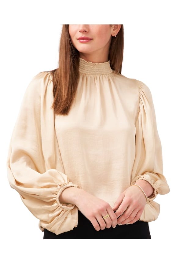 Smocked-Neck Top Beige S