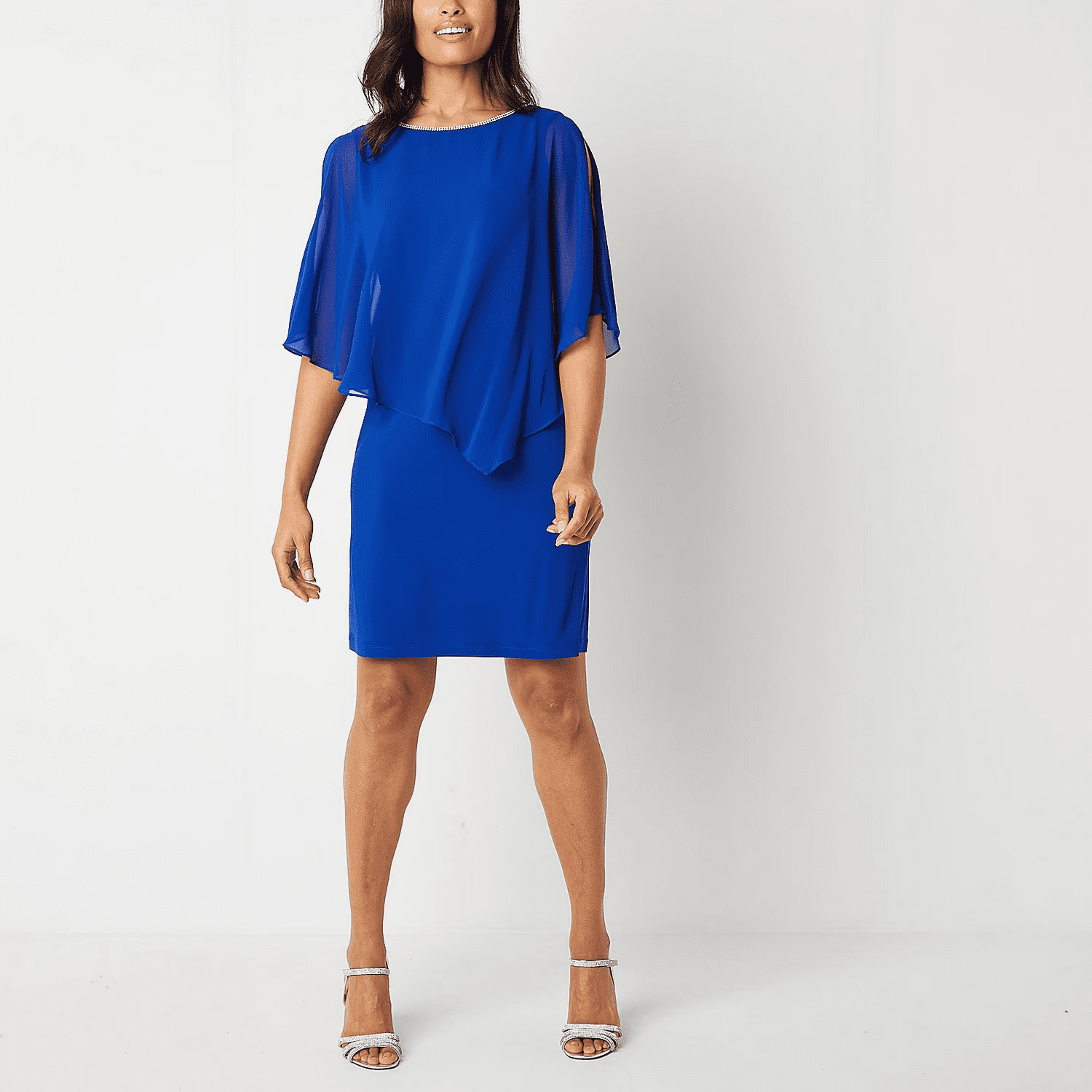Msk Women s 3 4 Split Cape Sheath Dress GODDESS BLUE M Walmart
