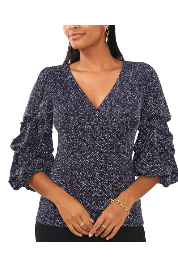 Womens Glitter Top Baby Doll Blouse, Blue, Small