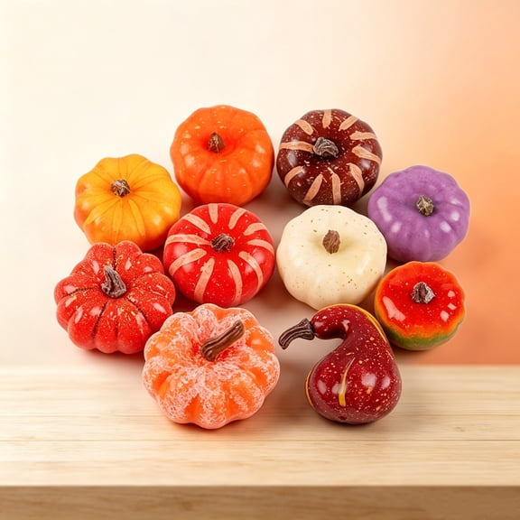 Mskk 2.6" Speckled Artificial Mini Pumpkin Halloween Decoration, Multicolor Fall Harvest Foam Fake Pumpkins Halloween Table Mantel Tray Decor Ornaments