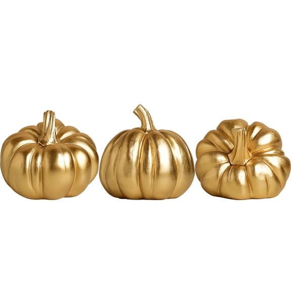 Mskk 5.1" Matte Metallic Gold Pumpkin Ornament, Modern Solid Resin Pumpkin Figurine Fall Halloween Table Mantel Decor for Farmhouse Home Styling