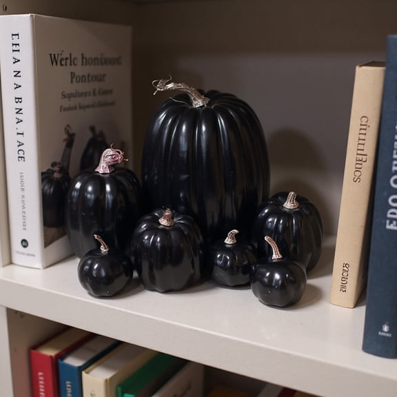 Mskk 7Pcs Faux Pumpkin Set Halloween Decoration, Black Pumpkin Ornaments, Artificial Foam Pumpkins Outdoor Decor for Halloween Home Decorations