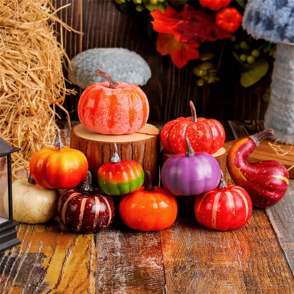Mskk Assorted Artificial Mini Pumpkin Set Halloween Decoration, Classic Style and Many Other Decorative Pumpkin for Halloween Home & Garden Table Decor