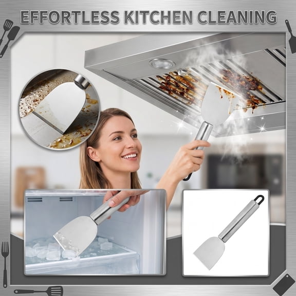 Mskk Cleaning Scraper, Stainless Steel Kitchen Cleaning Scraper, Multifunctional Grease Ice Remover Tool, Handheld Range Hood Refrigerator Defrost Scraper For Household Stain Cleaning