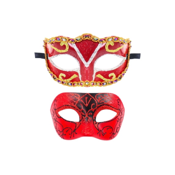 Mskk Couples Venetian Masquerade Mask Set, 2Pcs Half‑Face Men & Women Cosplay Mask, Halloween Mardi Gras Carnival Prom Fancy Dress Accessory, Red