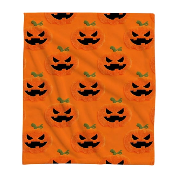 Mskk Halloween Flannel Orange Throw Blanket, 4D Flocking Pumpkin Ghost Printed Soft Fleece Blanket, Lightweight Decorative Warmth Blanket for Sofa Couch Bed Halloween Home Decor