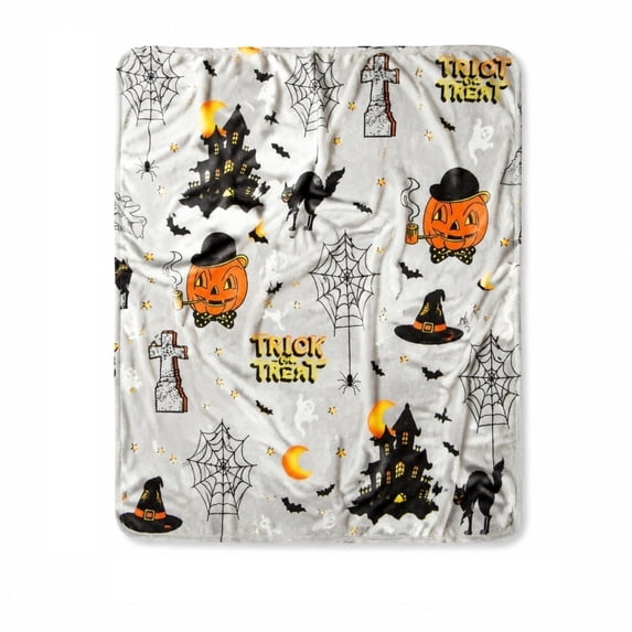 Mskk Halloween Flannel Throw Blanket, Spooky Printed Soft Decorative Throw, Lightweight Decorative Blanket for Sofa Couch Bed Halloween Home Decorations
