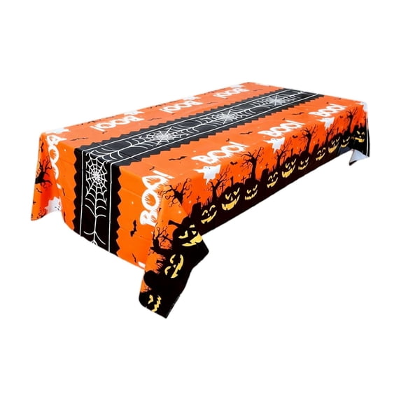 Mskk Halloween Ghost Pumpkin Plastic Tablecloth, 108×54 Inch Rectangle Disposable Table Cover, Spider Web Candy Printed Waterproof Table Cloth For Halloween Dinner Party Dining Table Home Decoration