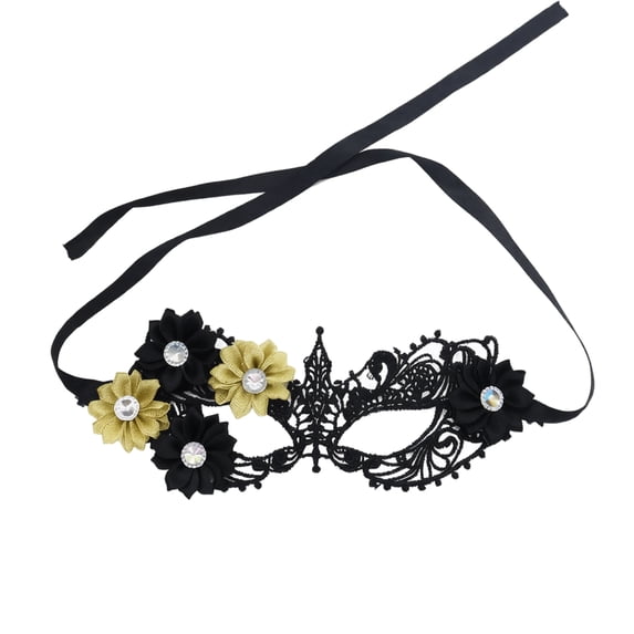 Mskk Lace Flower Rhinestone Masquerade Mask for Women, Venetian Half‑Face Mask Halloween Mardi Gras Carnival Costume Ball Cosplay Party Accessory for Night Event
