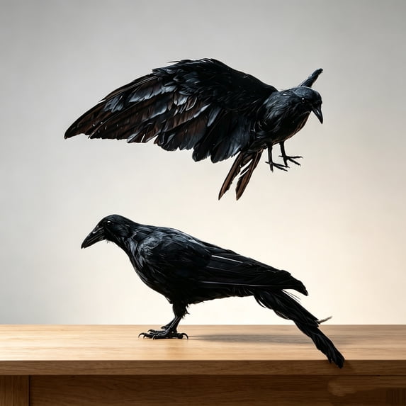 Mskk Lifelike Black Crow Halloween Decoration - Realistic Crow Figurine with Feather for Tabletop Party Decor Haunted House Decoration Prop