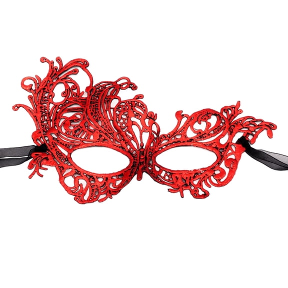 Mskk Masquerade Mask for Adult, Glitter Lace Hollow‑Out Half‑Face Mask Halloween Mardi Gras Carnival Costume Ball Cosplay Party Accessory for Night Event, Red