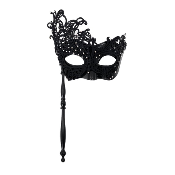 Mskk Masquerade Mask for Women, Glitter Lace Rhinestone Hand‑Held Stick Mask Halloween Mardi Gras Carnival Costume Ball Cosplay Party Accessory for Night Event, Black