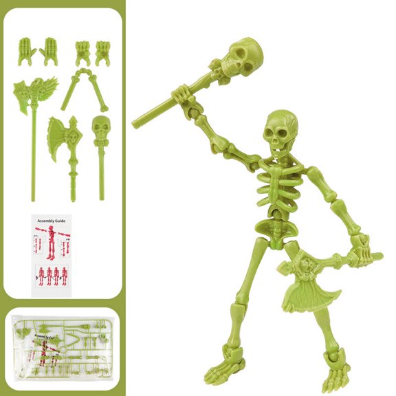 Mskk Multi-Color Movable Joint Skeleton Mini Figurine, 5.3" Posable Plastic Skeleton Action Figure Halloween Decor for Table, Haunted House Decor