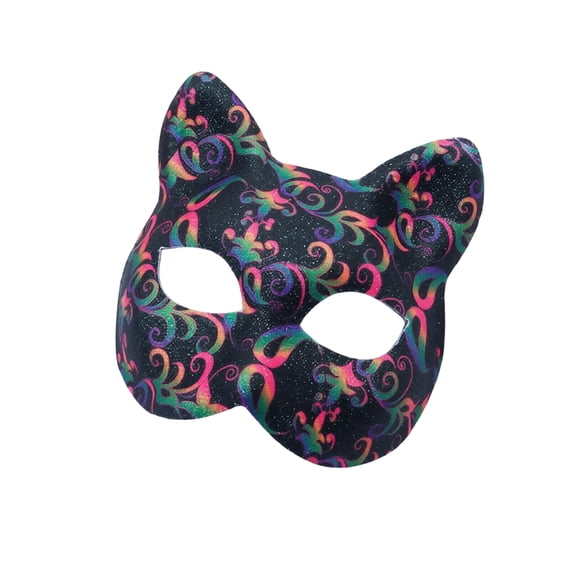 Mskk Rainbow Swirl Cat Ear Masquerade Mask for Women, Glitter Black Base Half‑Face Cosplay Mask, Halloween Mardi Gras Carnival Party Fancy Dress Accessory, Pink