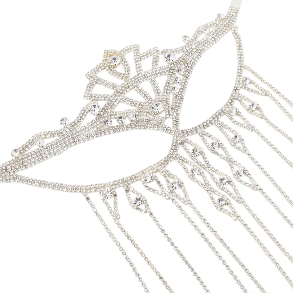 Mskk Rhinestone Tassel Masquerade Mask for Women, Venetian Half‑Face Mask Halloween Mardi Gras Carnival Costume Ball Cosplay Party Accessory for Night Event