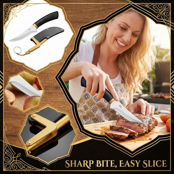 Mskk Steak Knife, Portable Fruit Cutter, D2 Steel Steak Paring Knife, Sharp Curved Kitchen Meat Cutting Blade, Portable Cooking Utility Knife For Barbecue Western Food