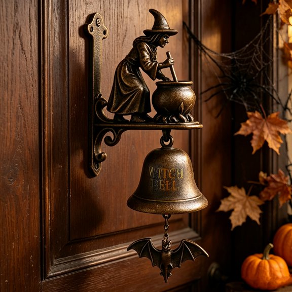 Mskk Vintage Witch Doorbell Halloween Decoration - Door & Wall Hanger Bell with Witch for Outdoor Porch Garden Alloy Decorative Bell Hanging Ornament