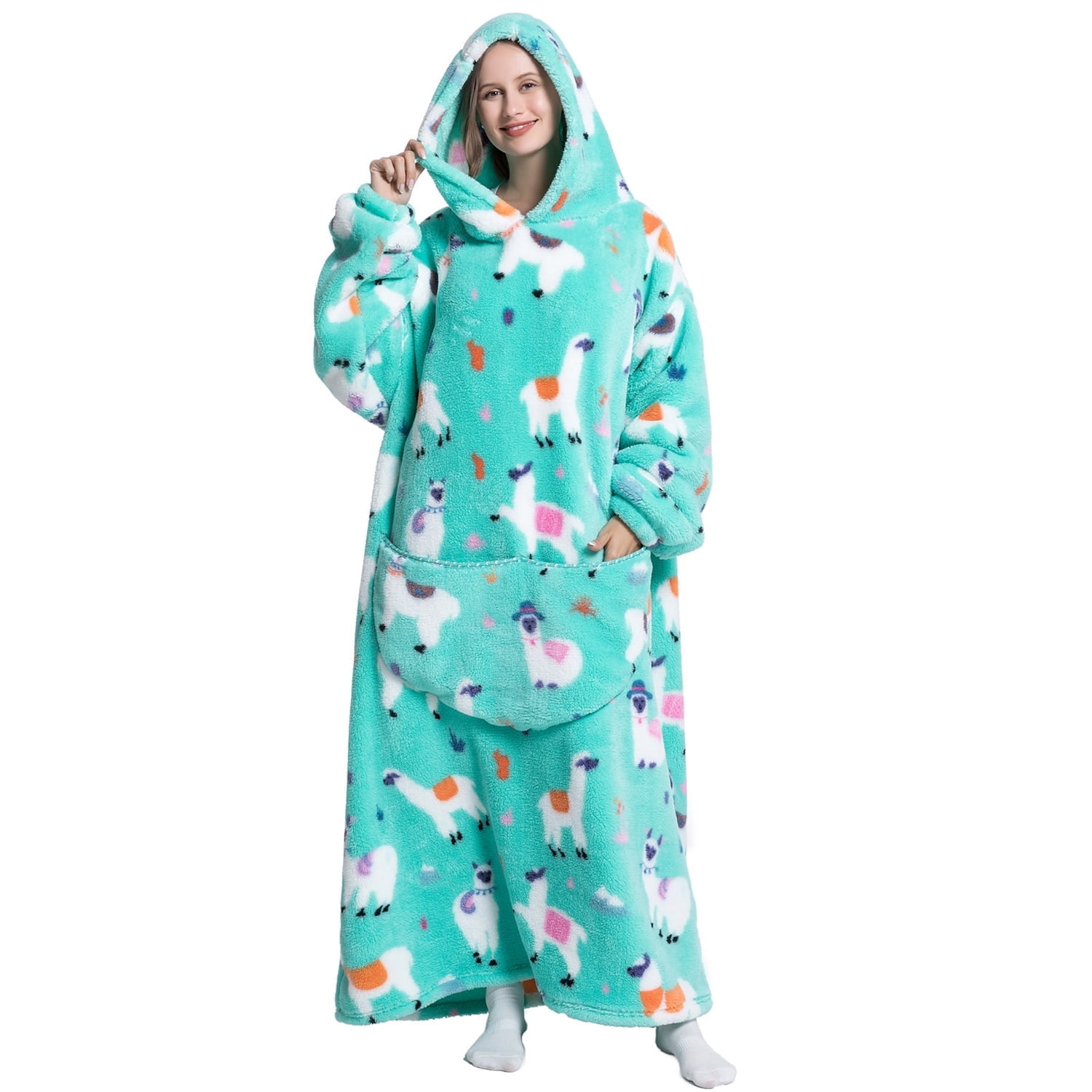 Msrlassn Extra Long Wearable Blanket Hoodie for Women Men Adults Oversized Hooded Blanket Sweatshirt, Super Soft Warm Comfortable Giant Wearable Blanket Hoodie with Big Pocket