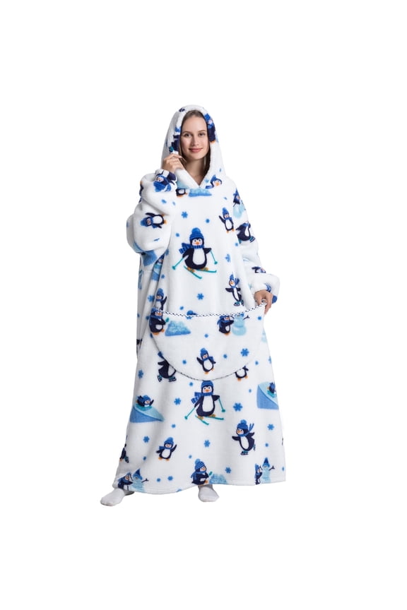 Extra Long Wearable Blanket Hoodie for Women Men Adults Oversized Hooded Blanket Sweatshirt, Super Soft Warm Comfortable Giant Wearable Blanket Hoodie with Big Pocket