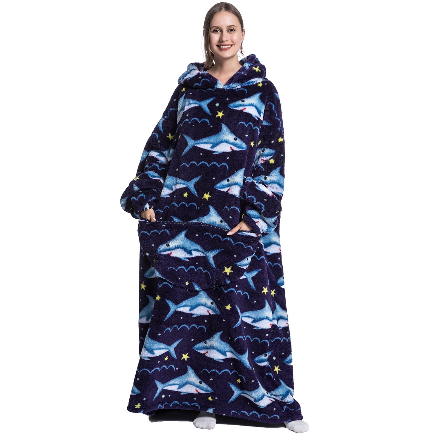Msrlassn Extra Long Wearable Blanket Hoodie for Women Men Adults Oversized Hooded Blanket Sweatshirt, Super Soft Warm Comfortable Giant Wearable Blanket Hoodie with Big Pocket