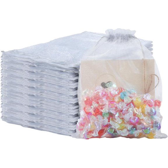 Mstar Pack 100 Pcs Organza Bags, Grey Sheer Organza,Wedding Favor with Drawstring,Jewelry Gift Bag for Party, Jewelry, Bathroom Soaps (Gray, 5.91 * 7.87 inch)