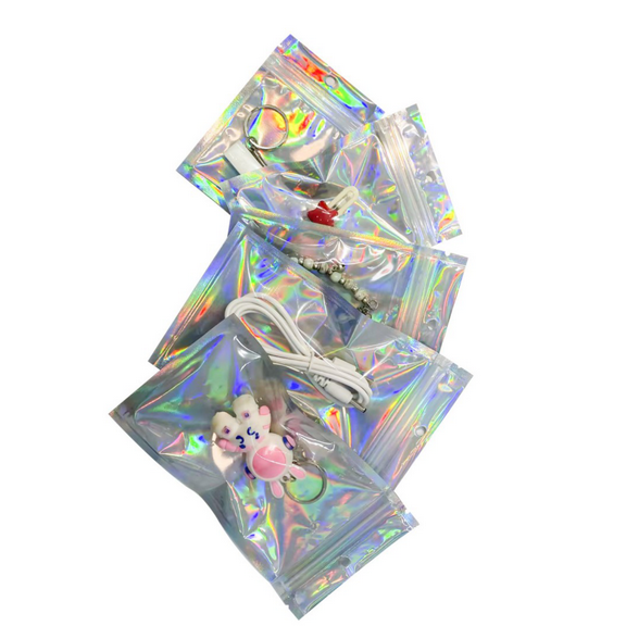 Mstar Packing Holographic Resealable Mylar Bags 3.9*5.9", Party Favor Bag 100 Count, 1 Pack