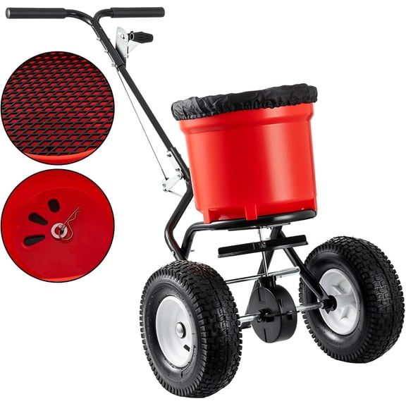 Mstge 90LB Broadcast Fertilizer Spreader, Walk-Behind Push Lawn Spreader, Rustproof Poly Hopper, Adjustable Drop Rate, 13" All-Terrain Pneumatic Tires for Lawn Care