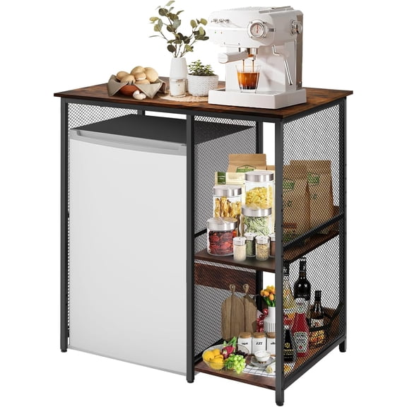 Mstge Mini Fridge Cabinet with Storage, 3-Tier Mini Fridge Shelf Microwave Stand Table Baker Rack, Utility Storage Shelf Fridge Cabinet for Kitchen, Home, Office