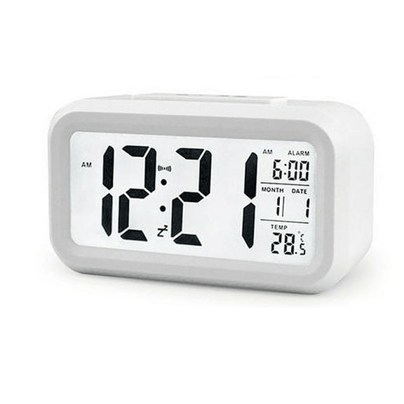 Mstyle Night Light Digital LCD Alarm Clock Battery Or Charge Operated with Temperature Date Display Desk Small Clock