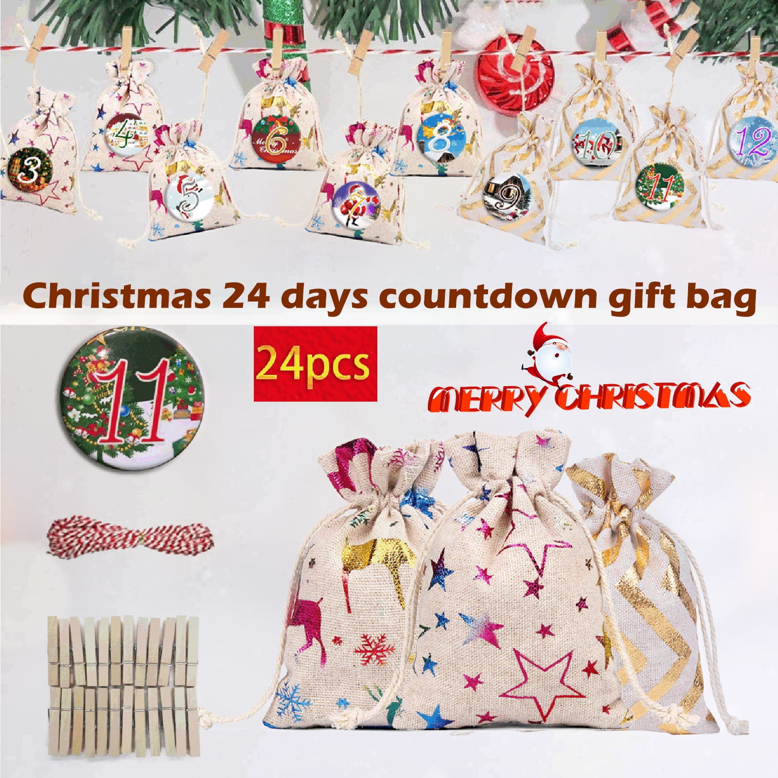 Msuo Calendar 20242025 Bronzing Christmas Burlaps Bag Drawstring Beam