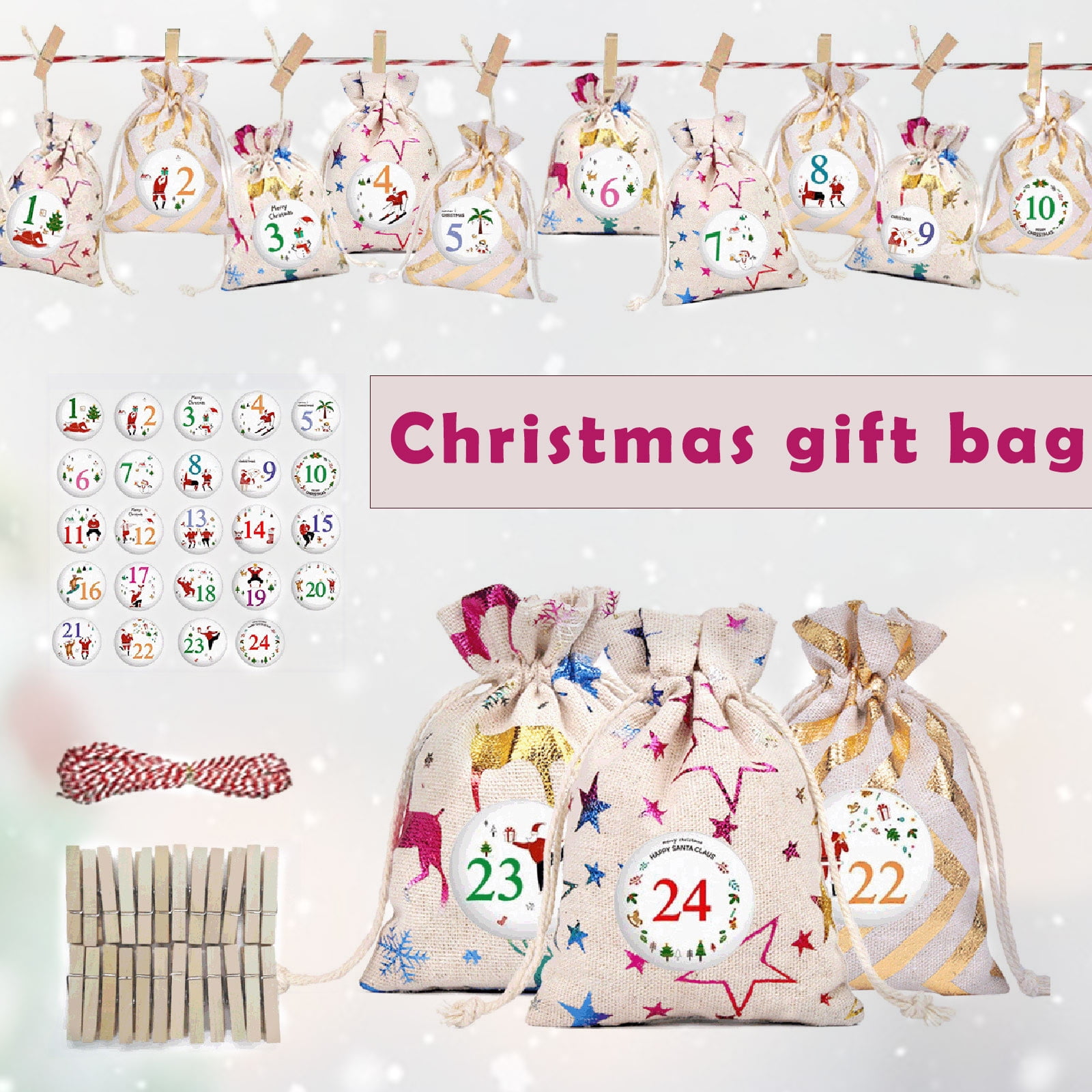 Msuo Calendar 20242025 Bronzing Christmas Burlaps Bag Drawstring Beam